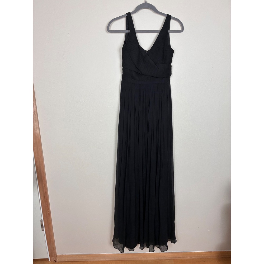 J. Crew Womens Black Crinkle Chiffon V-Neck Pleated Maxi Gown Dress Size 2